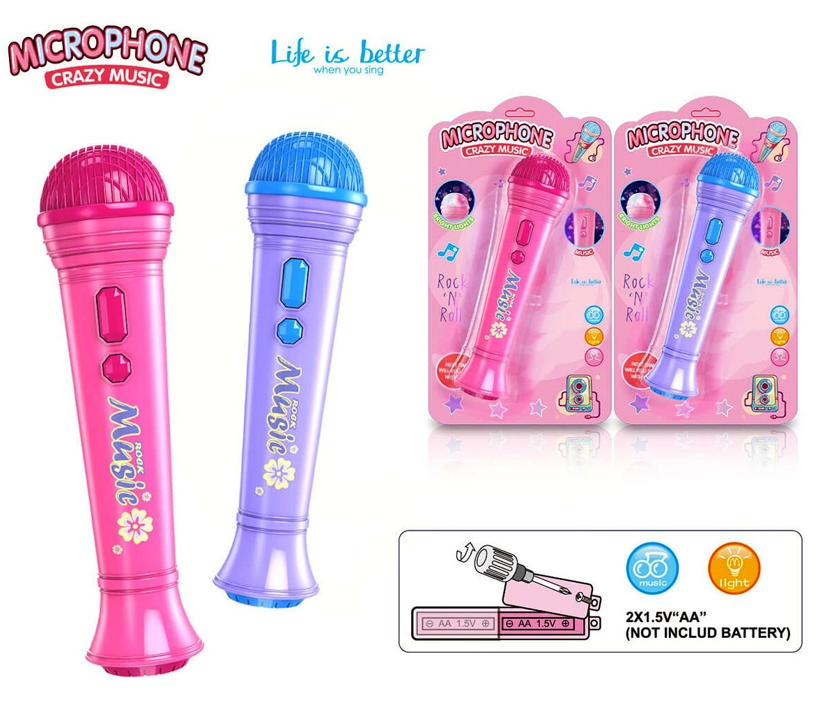 Микрофон със ЗВУК и СВЕТЛИНИ, 2 цвята