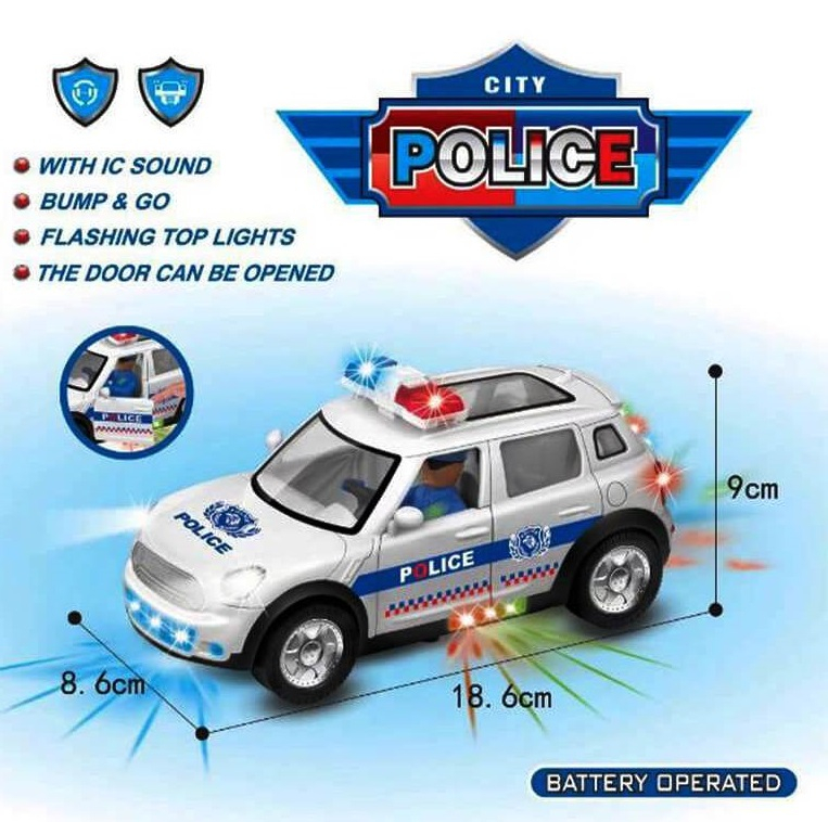 Полицейска кола с Движение, Звук и Светлини, Отварящи се врати и Полицай
