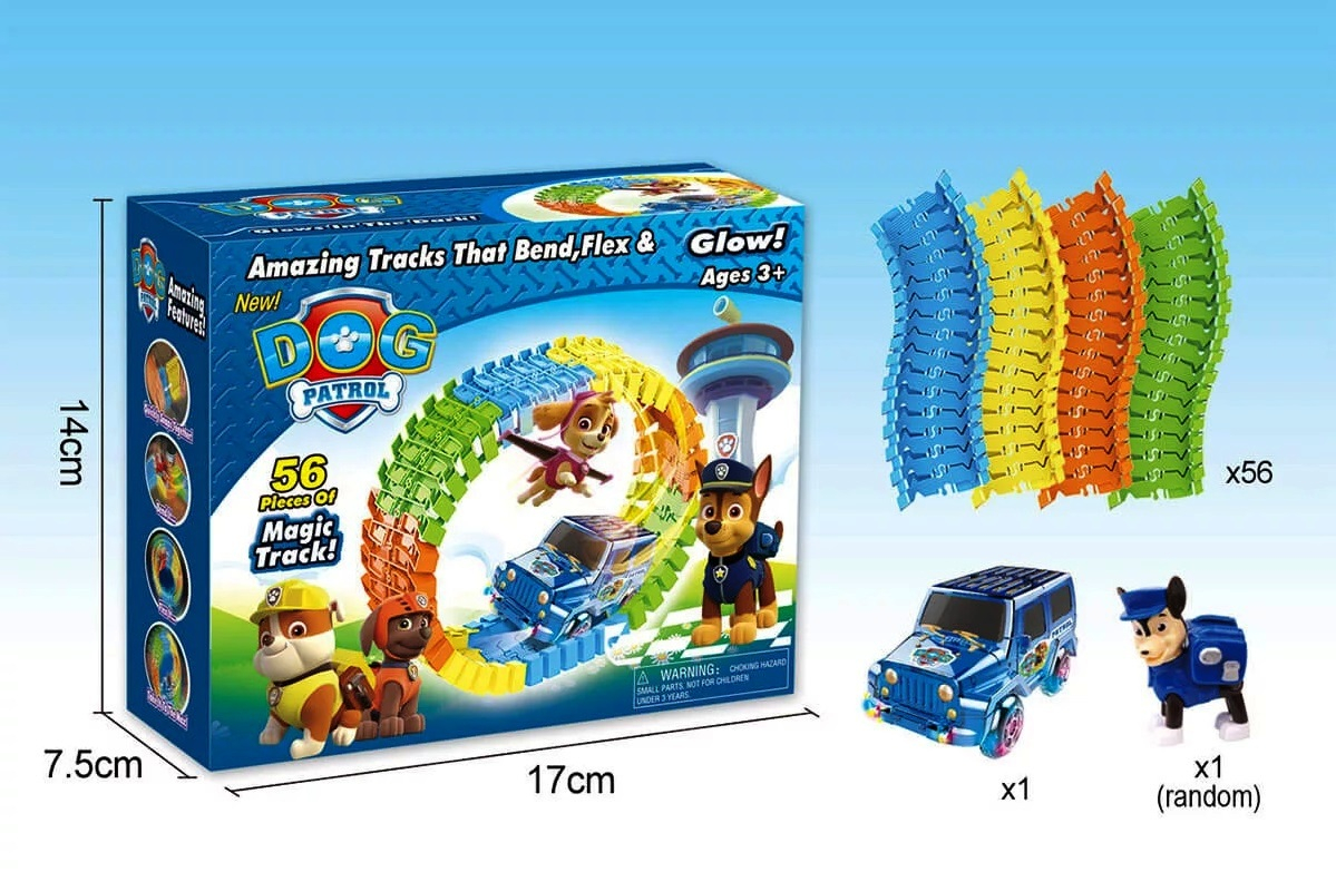 Писта с кученце и кола с 3 LED светлини, 56 части, Magic Track, Меджик Трак
