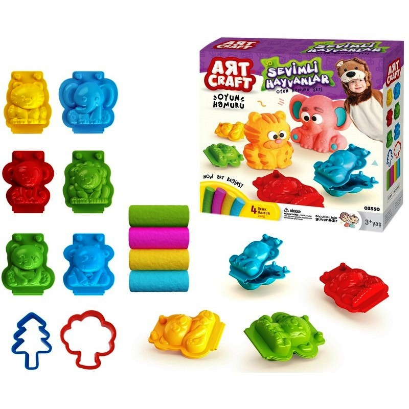 Комплект пластелин сладки животни с 8бр. 3D фигурки, 22х6х22см, DEDE