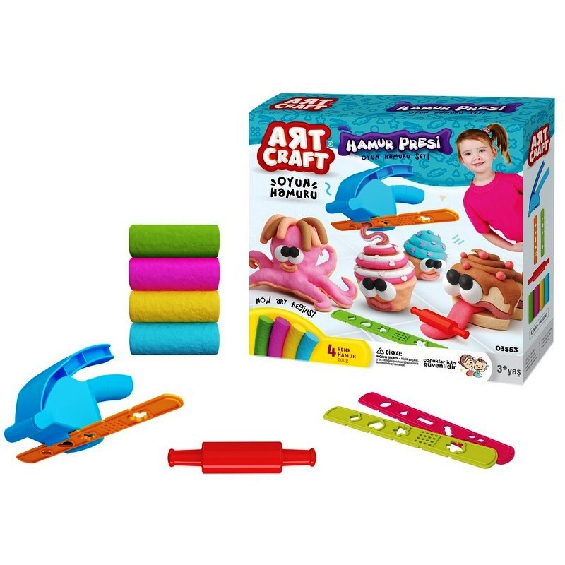 Комплект пластелин с преса, ролер и 2бр. фигурки, 4х50гр. DEDE