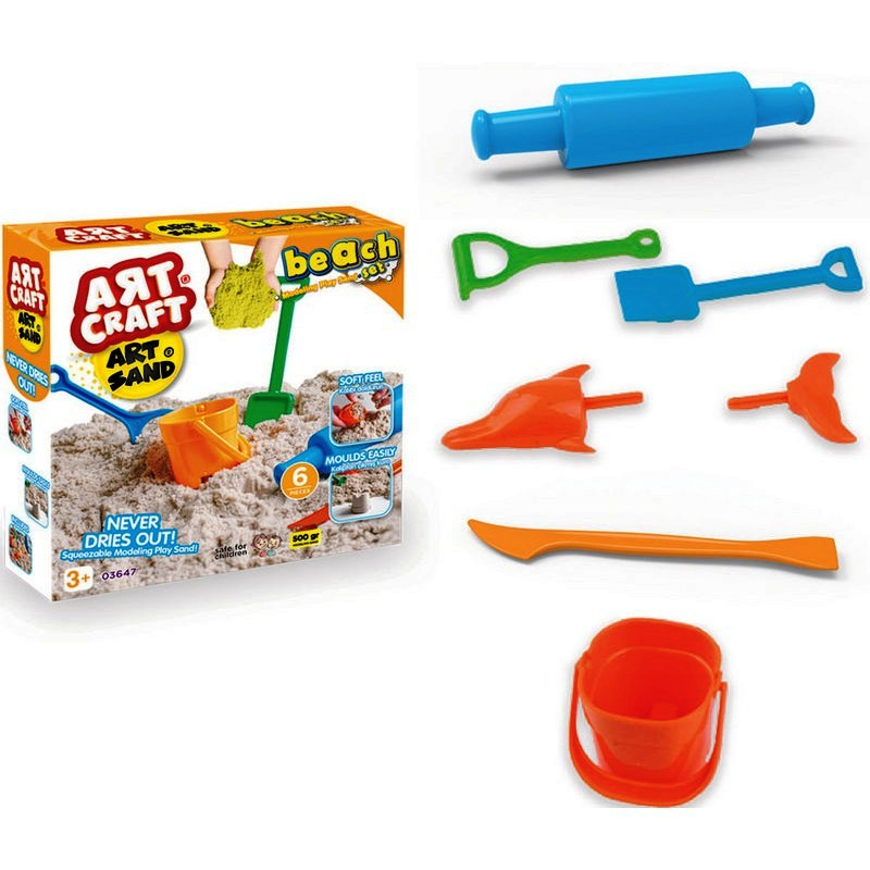 Комплект кинетичен пясък + 7бр. инструменти, 500 гр., DEDE