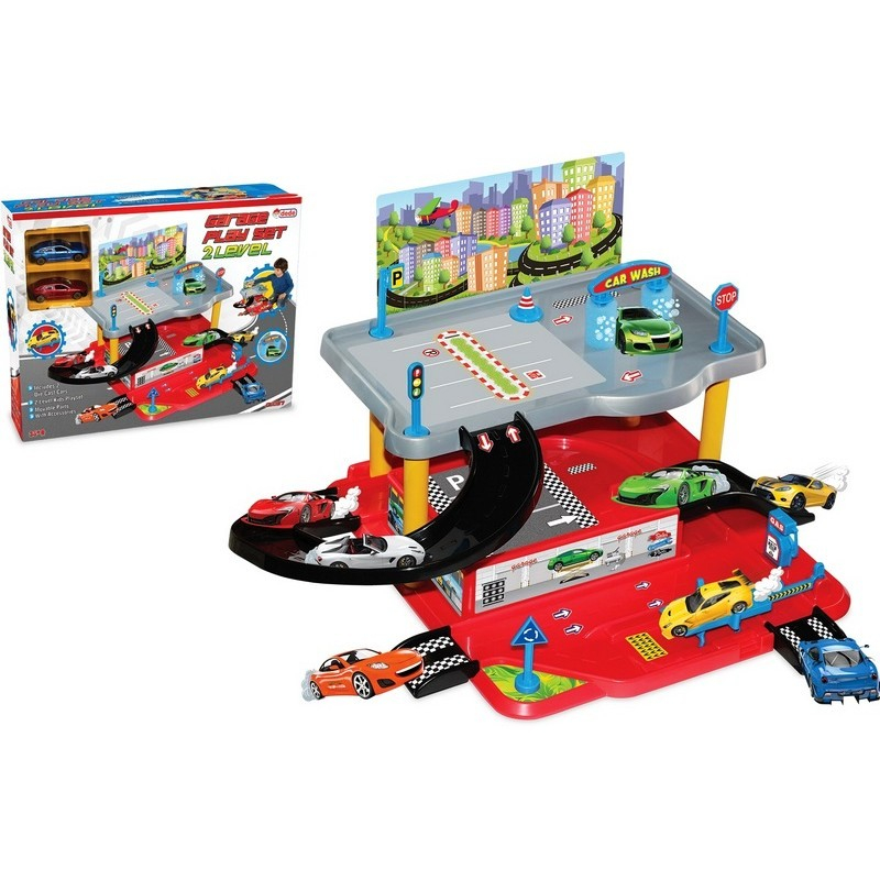 Комплект паркинг на две нива с писта и 2бр. метални колички, DEDE