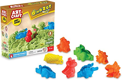 Кинетичен пясък 500гр с 3D фигурки динозаври, DEDE