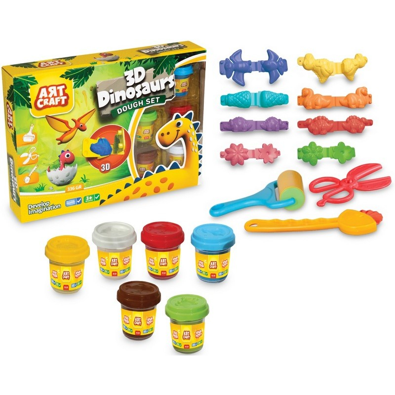Комплект пластелини с 3D формички динозаври и аксесоари, DEDE