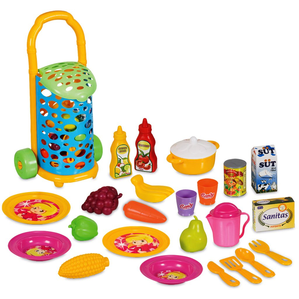 Комплект пазарска количка с продукти, 31х21х58см, DEDE