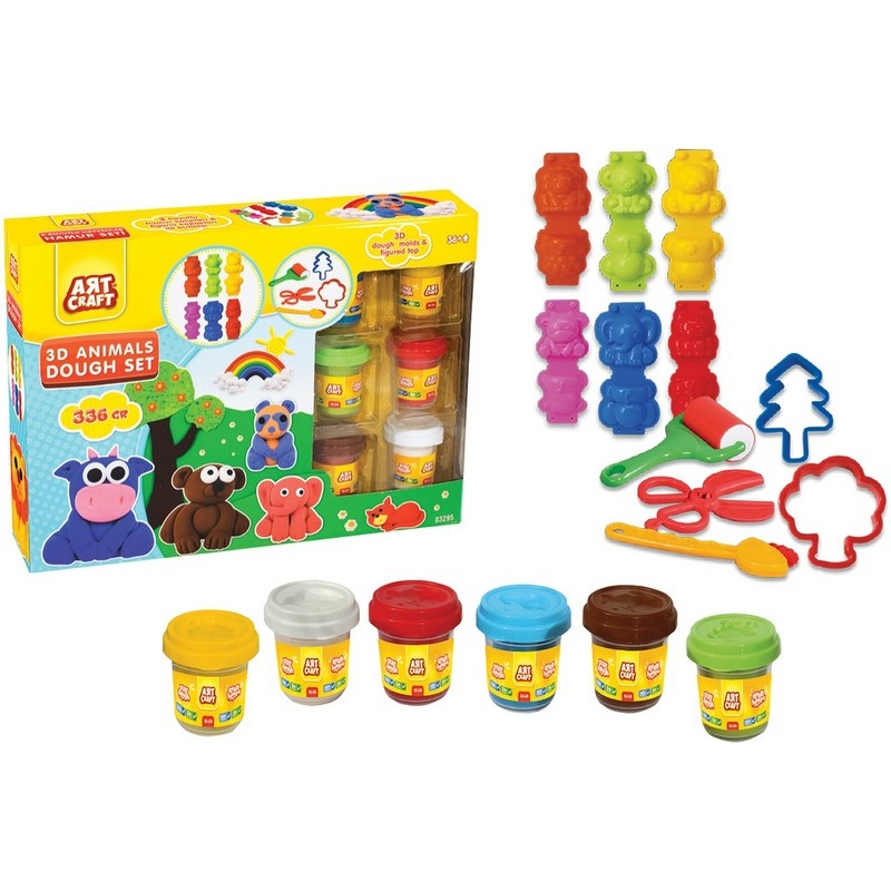 Комплект пластелин с 3D формички животни и инструменти, DEDE