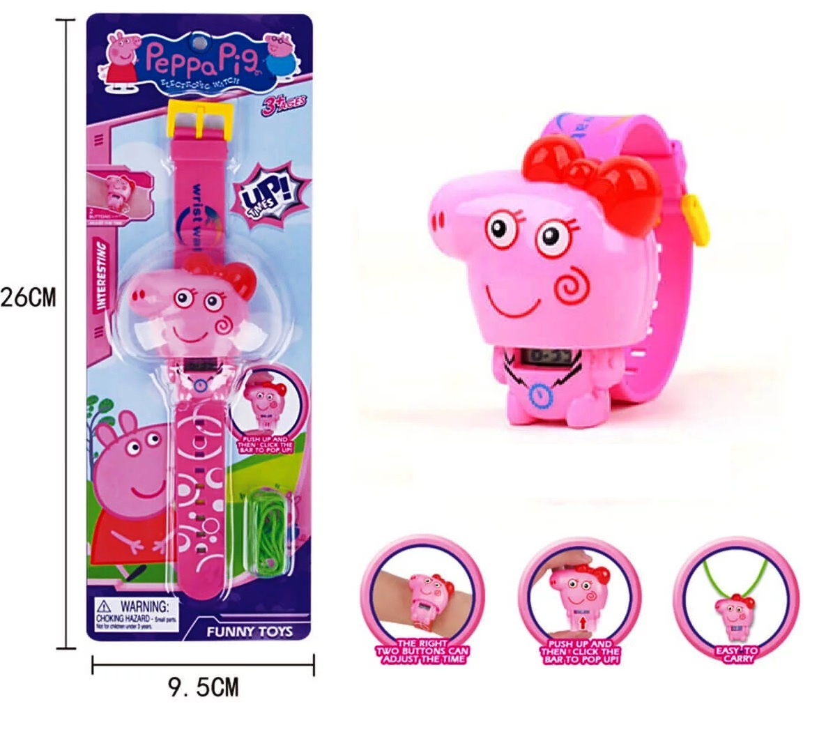 Ръчен часовник с Прасенце, показва дата и час с капаче