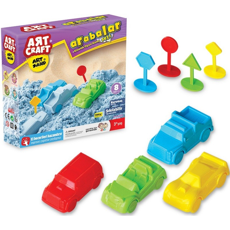 Кинетичен пясък с 3D формички на колички и знаци, DEDE