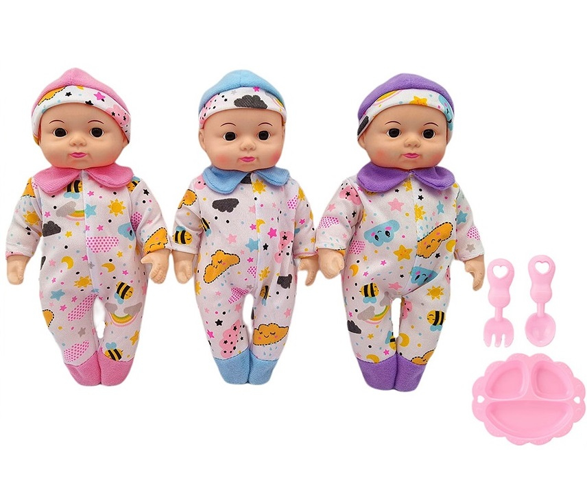 Бебе със ЗВУК в шарено гащеризонче и прибори