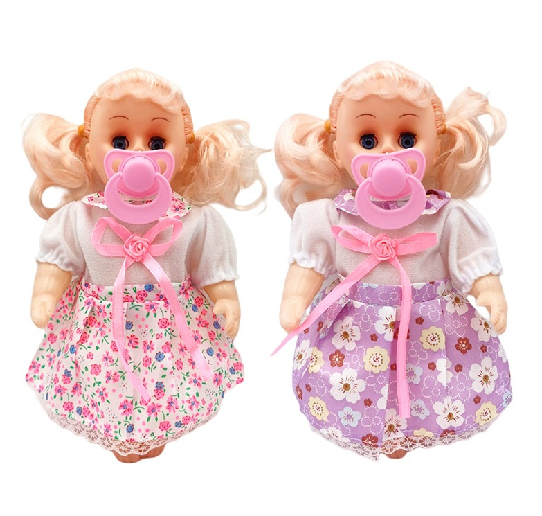 Кукла с биберон, ЗВУК и рокля на цветя, 27см