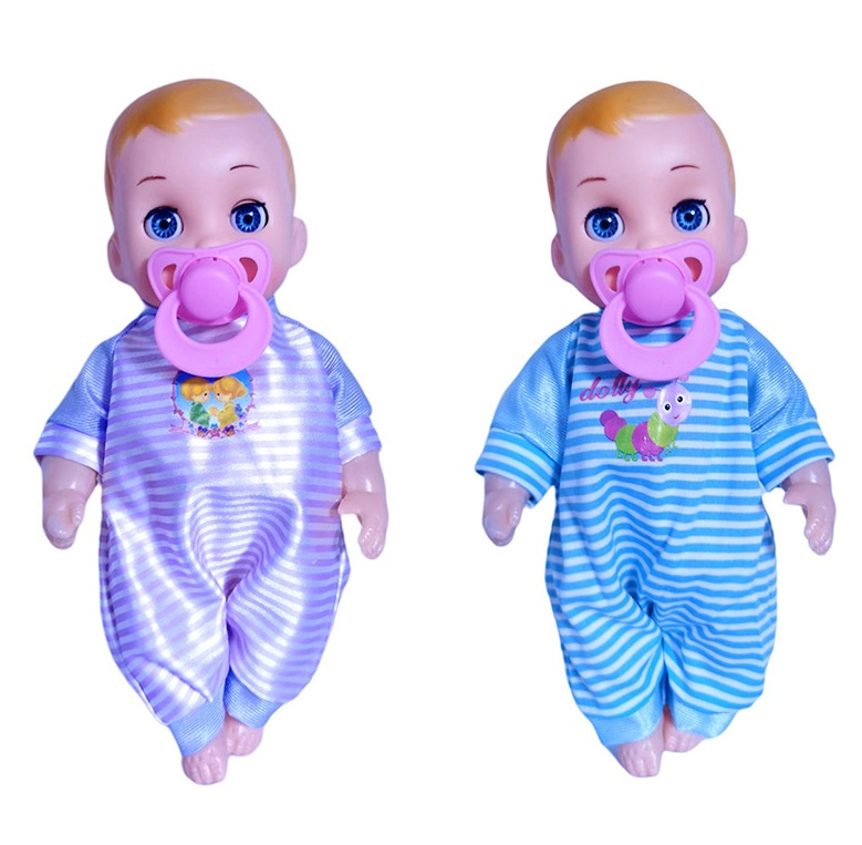 Бебе с гащеризон на райета и биберон, височина 28см