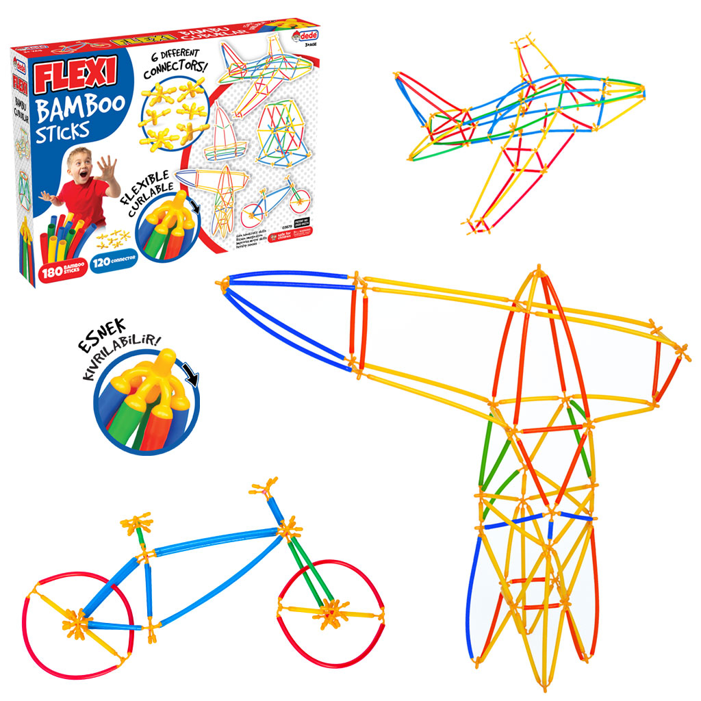 Конструктор с бамбукови пръчици, машини, 300 части, DEDE