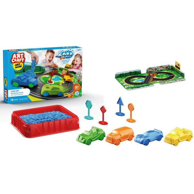 Комплект кинетичен пясък с форми на коли и аксесоари, 43х7х27см, DEDE