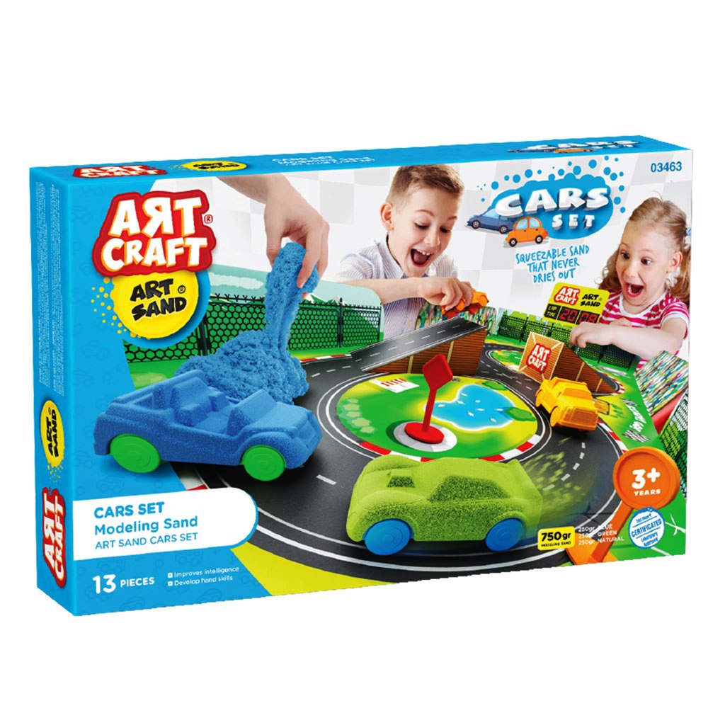 Магически Несъхнещ Пясък с Форми Коли и Аксесоари – Комплект 43 х 7 х 27 см DEDE