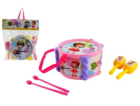 Барабан с палки и маракаси в два цвята