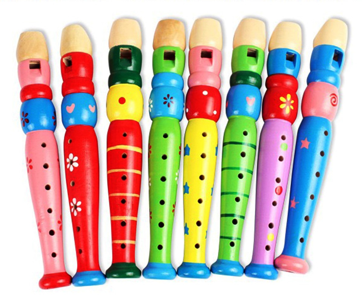 Дървена флейта 20см във весели цветове