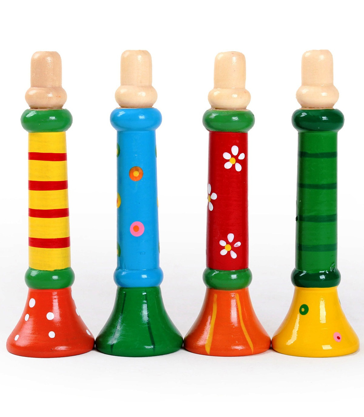 Дървен мини тромпет 12см във весели цветове