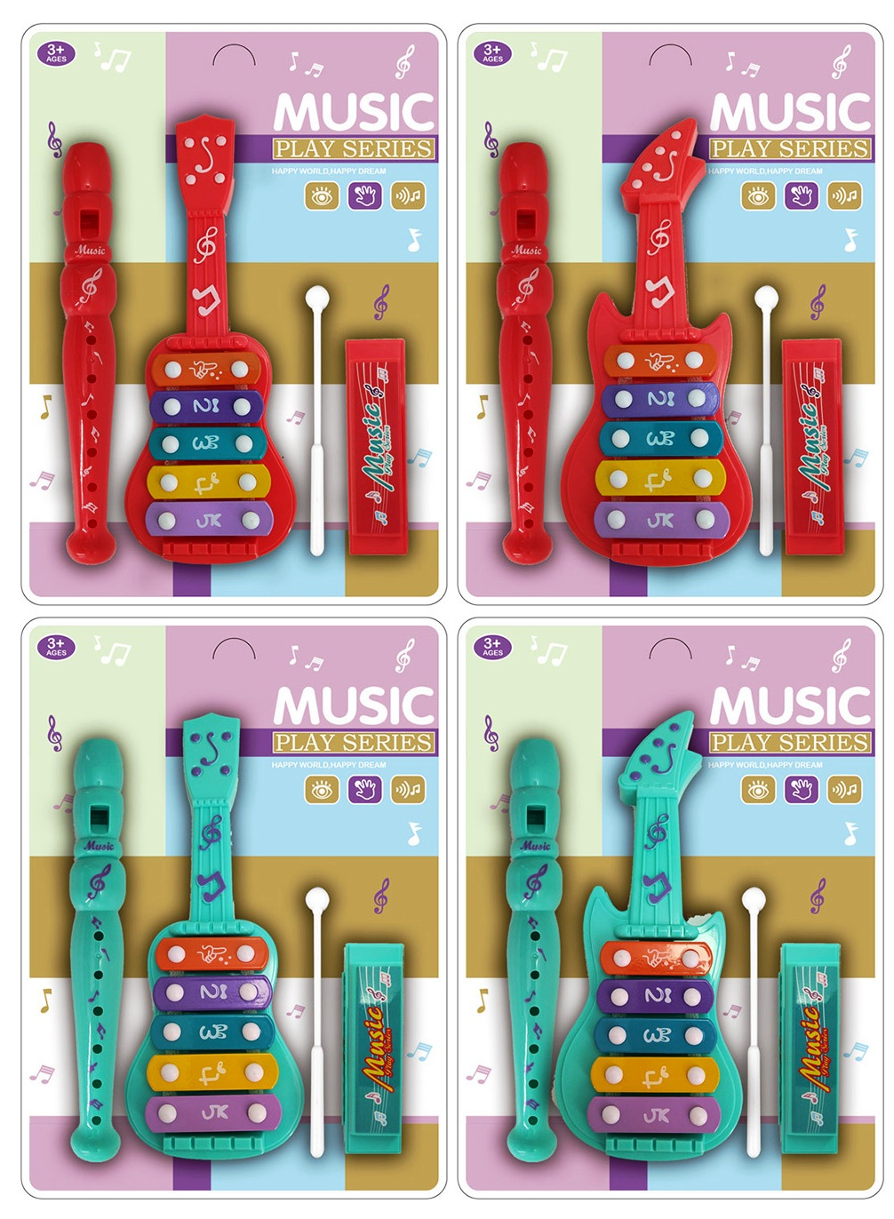 Комплект 3 музикални инструмента - флейта, ксилофон и хармоника