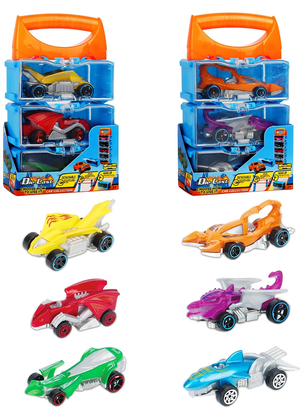 Сет от 3 МЕТАЛНИ коли в кутия с дръжка | 2 вида