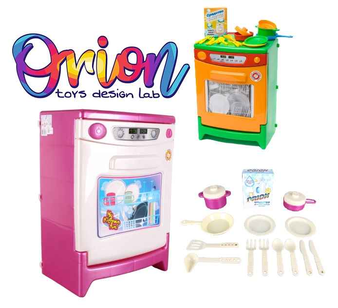 РЕАЛИСТИЧНА Съдомиялна машина със звукови ефекти + аксесоари, два цвята, в кутия, 32х22х44см, ORION, Украйна