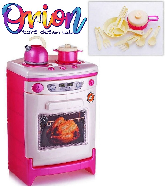 РЕАЛИСТИЧНА Печка за готвене с котлони, фурна и аксесори, със звукови ефекти, 47х22х32см, ORION, Украйна