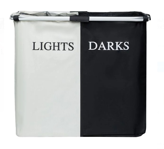 Кош за пране - текстилен, с две отделения за бяло и черно пране, 61x33x53см