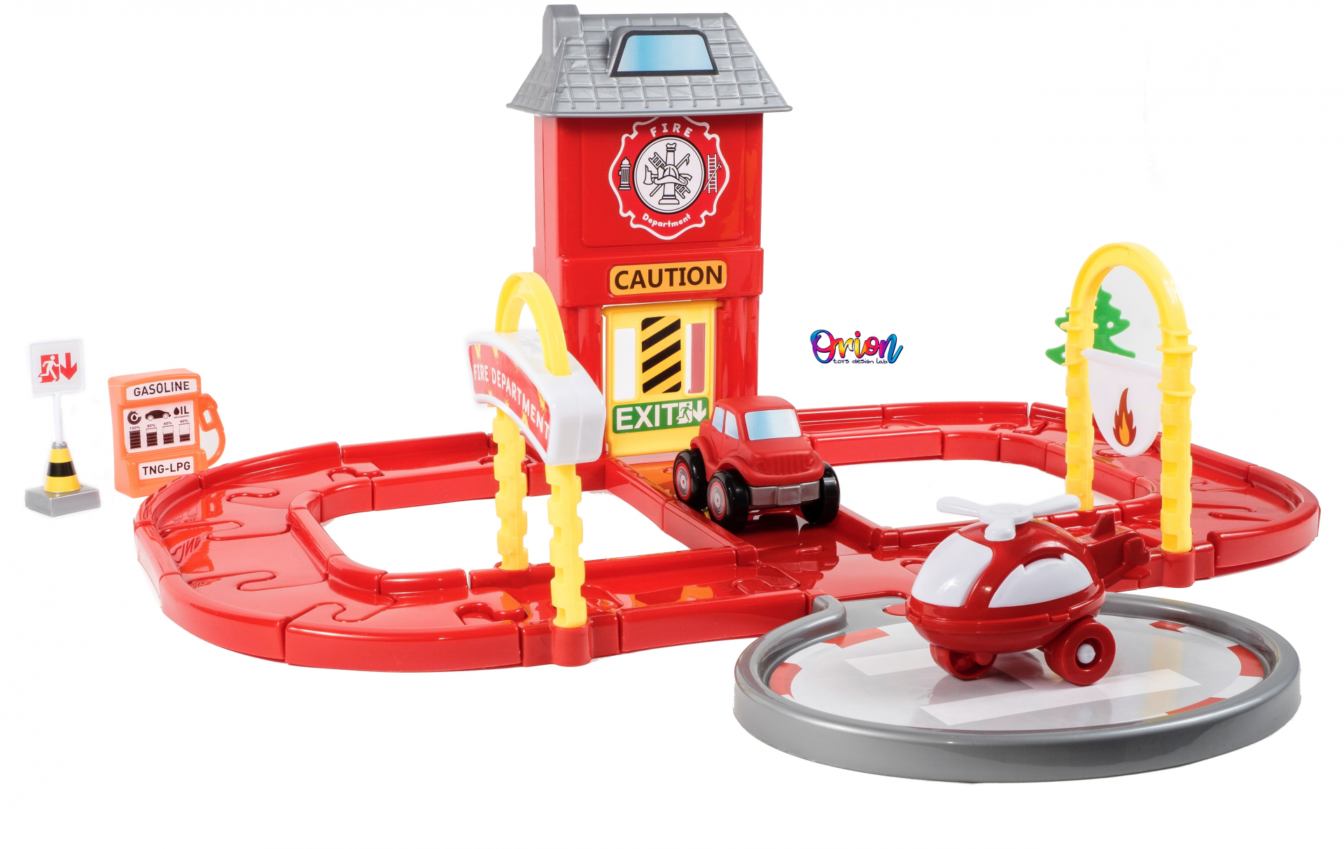 Пожарна станция - Писта 2в1 с кола и хеликоптер, 36 части, ORION, Украйна