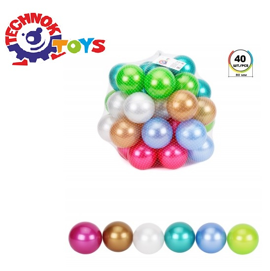 Комплект цветни топки 8см, перлени, 40бр, TECHNOK, Украйна