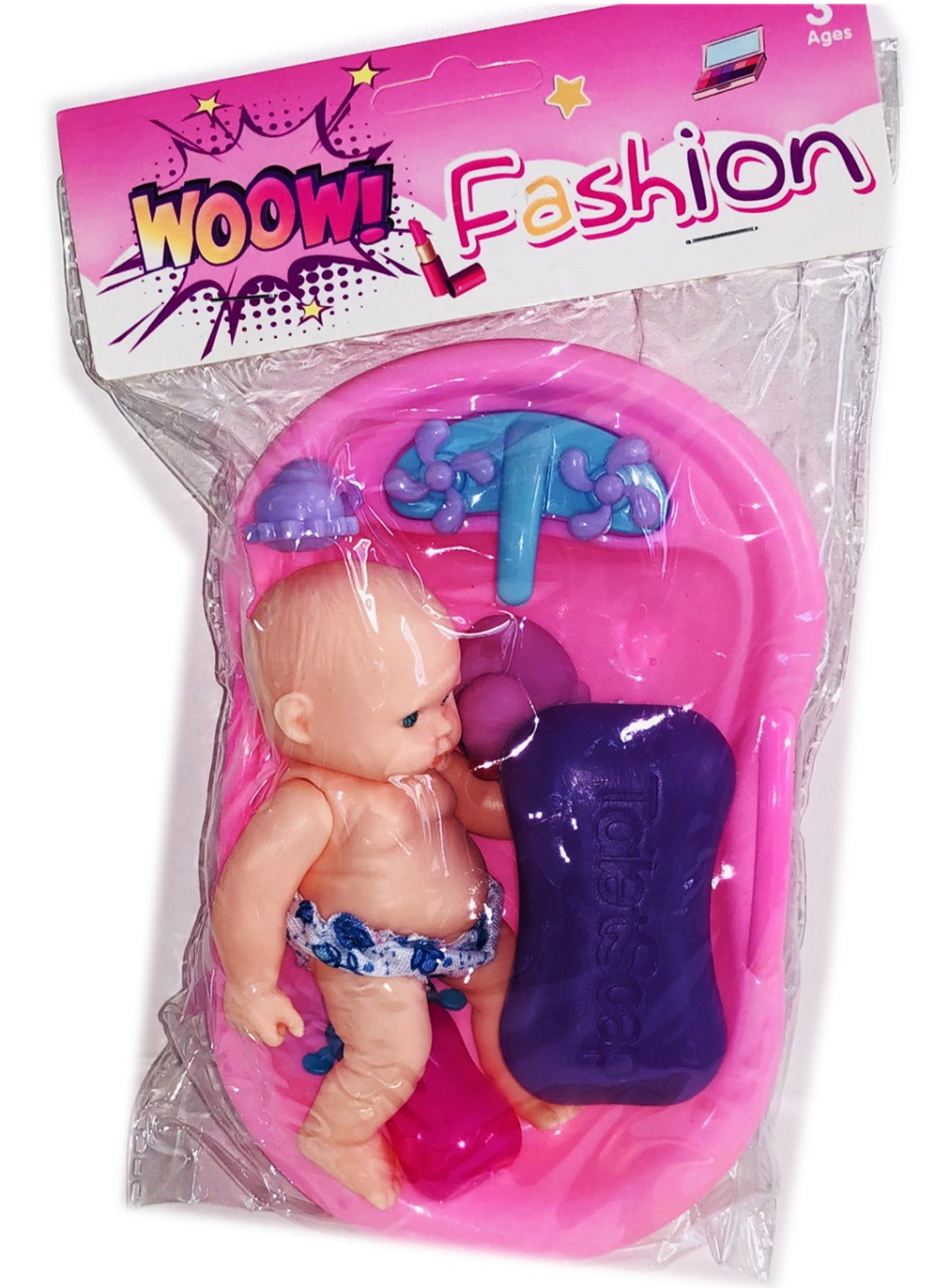 Бебе с аксесоари за къпане