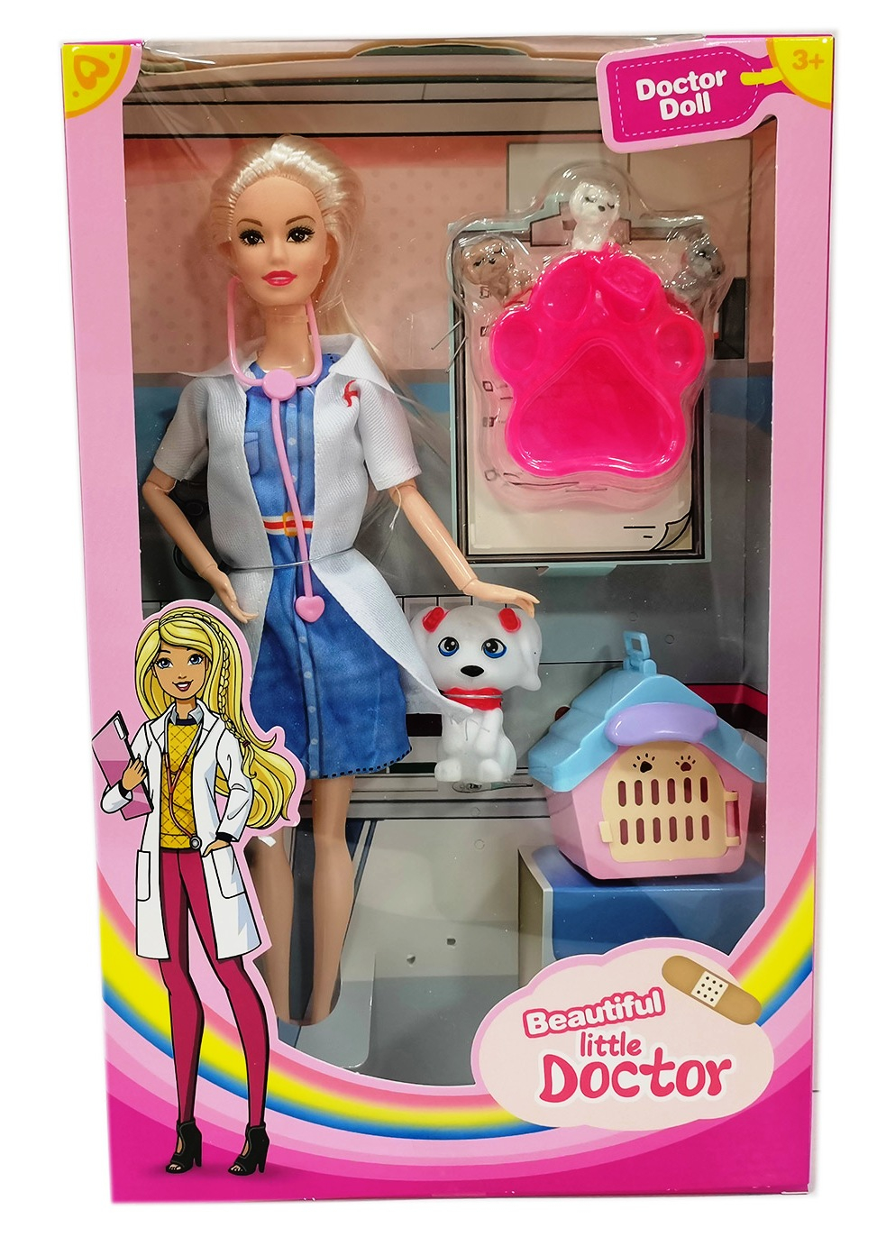 Кукла ветеринар с кученце и клетка