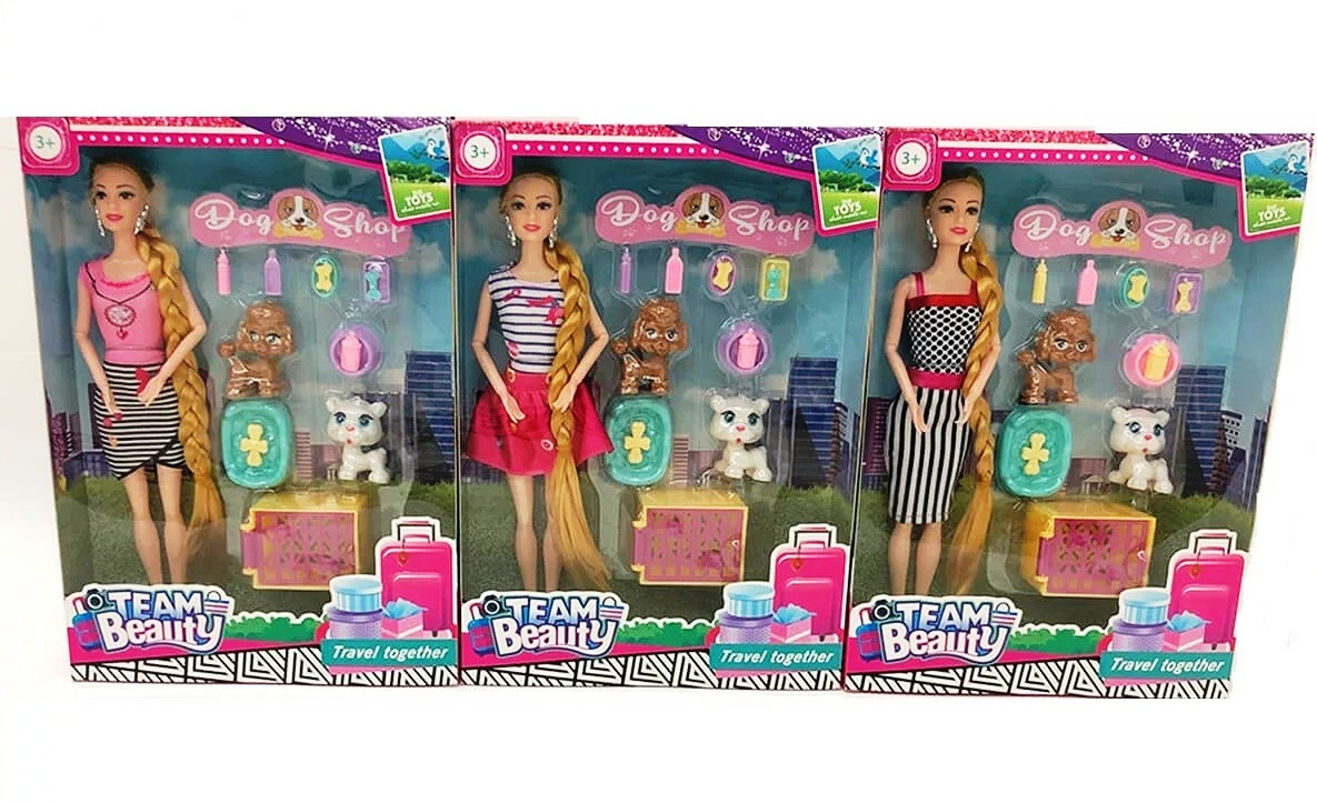 Кукла с 2 кученца и ветеринарен магазин