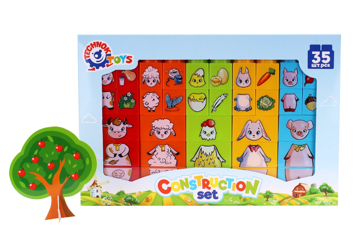 Конструктор - пъзел 2в1 с животни, 35 части, TECHNOK, Украйна