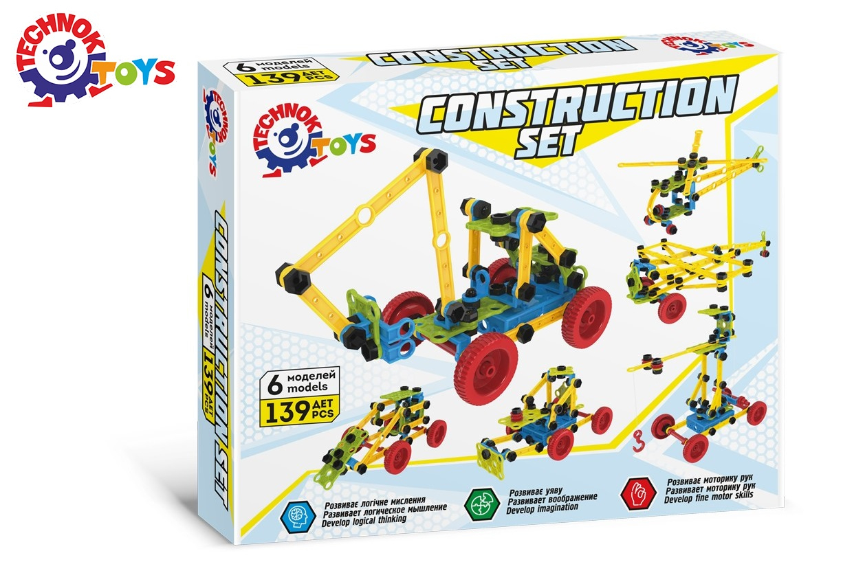 Конструктор с гайки и болтове, пластмасов, 139 части, 6 модела, TECHNOK, Украйна