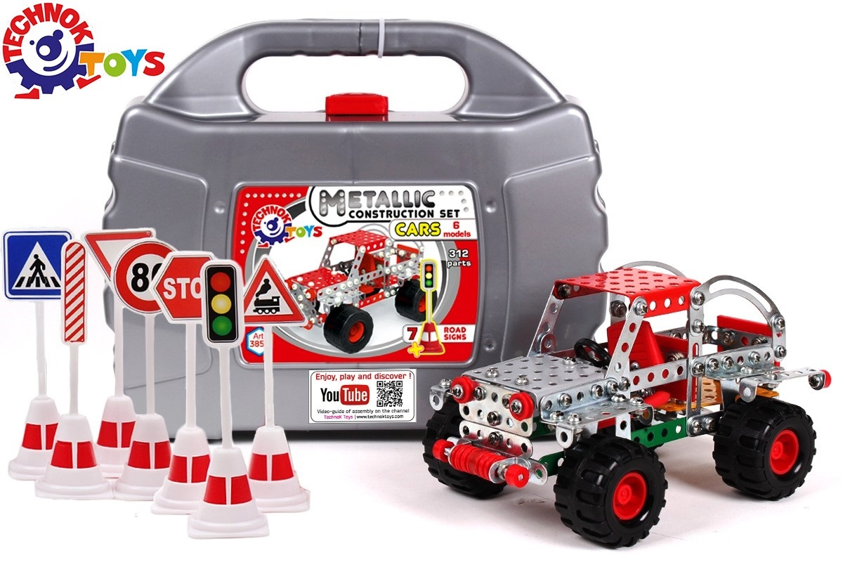 Mетален конструктор превозни средства с инструменти, 6 модела, 312 части, TECHNOK, Украйна