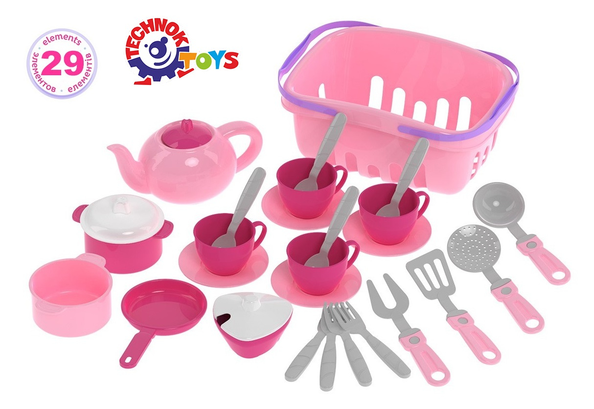 Кошница с розов сервиз, 29 части, TECHNOK, Украйна