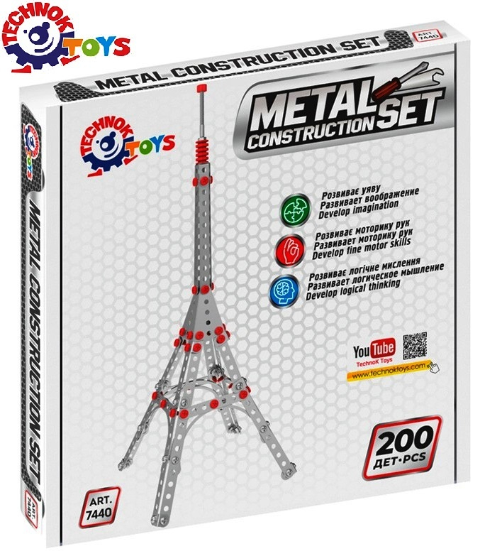 Метален конструктор Айфелова кула с инструменти, 200 части, TECHNOK, Украйна