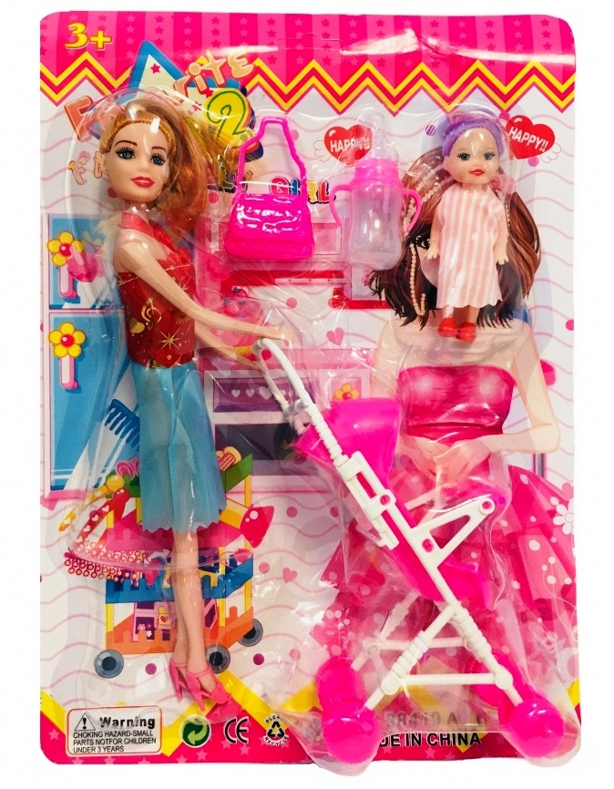 Кукла с количка, аксесоари и дете