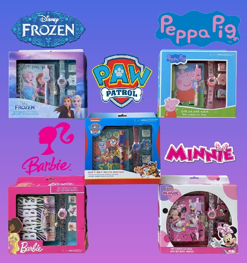 Подаръчен комплект 6 части - дневник с катинарче, печат, гума, мастилница, химикал и часовник | 5 модела