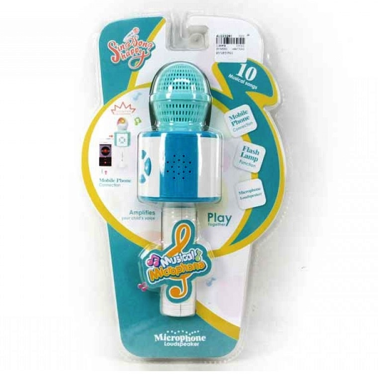 Микрофон с вградена тонколонка + 10 вградени мелодии + извод за свързване с телефон + Свелинни ефекти, син цвят