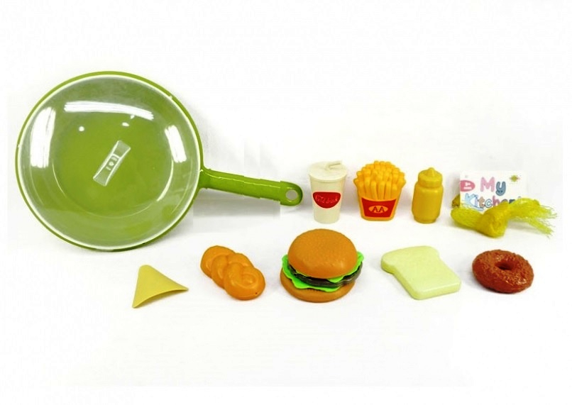 Тиган с капак и хранителни продукти, зелен