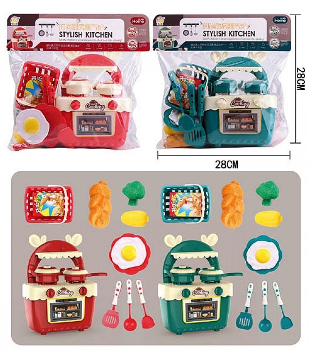 Мини кухня с кошница и аксесоари, два цвята