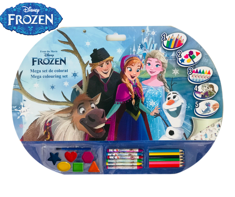Гига блок FROZEN 5в1 огромен блок с бои, пастели, моливи и стикери Замръзналото кралство Мега блок