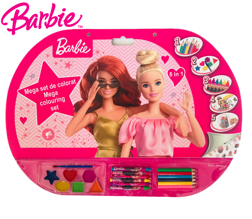Гига блок BARBIE 5в1 огромен блок с бои, пастели, моливи и стикери Барби Мега блок
