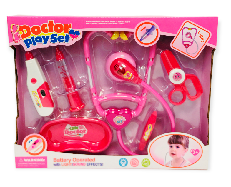 Докторски комплект с пулсираща слушалка, Звук и Светлини, розов