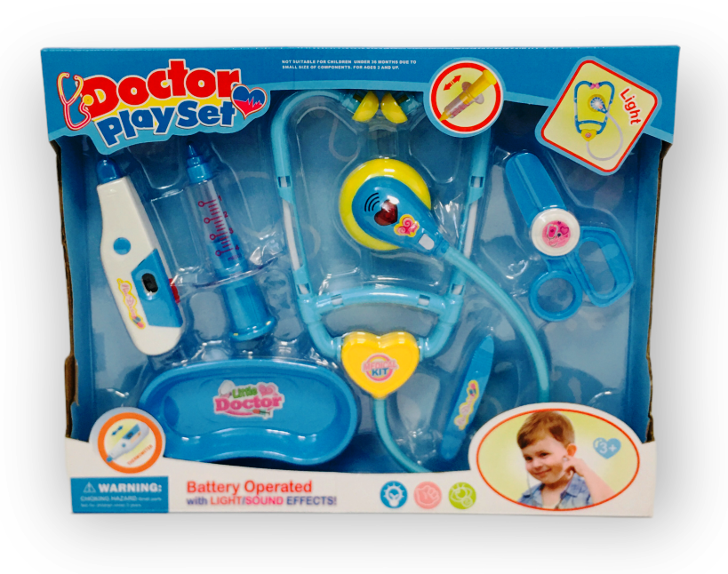 Докторски комплект с пулсираща слушалка, Звук и Светлини, син