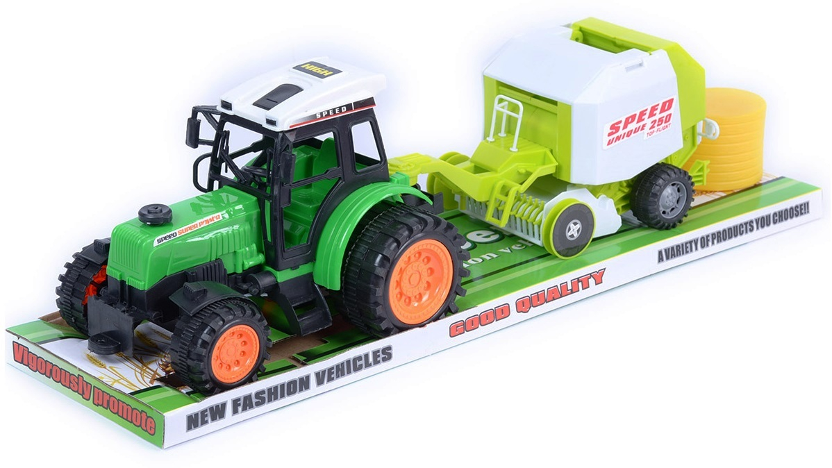 ГОЛЯМ трактор със сламопреса и бала