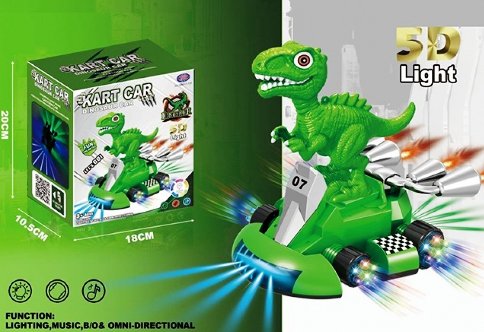 Кола картинг с Динозавър, Звук и 5D Светлини