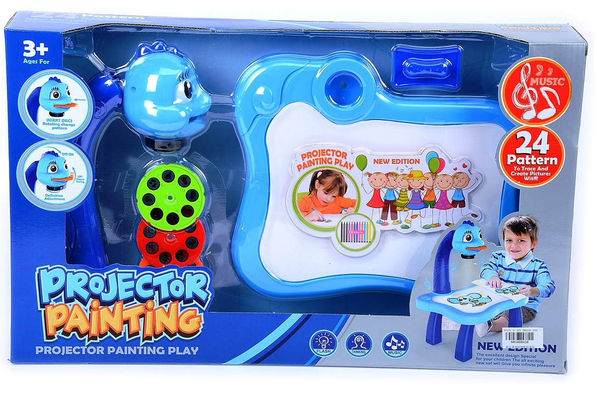 Дъска за рисуване и проектор с флумастери и блокче, Звук и Светлини, Синя