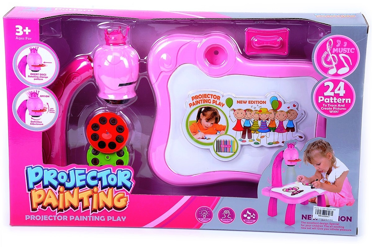 Дъска за рисуване и проектор с флумастери и блокче, Звук и Светлини, Розова